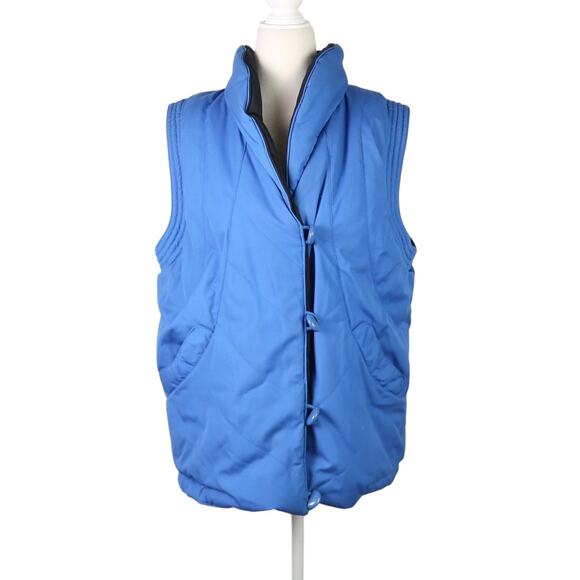 Vintage 80s Outer-Scene Ltd Reversible Blue Black Puffer Vest Mens M - Picture 1 of 8